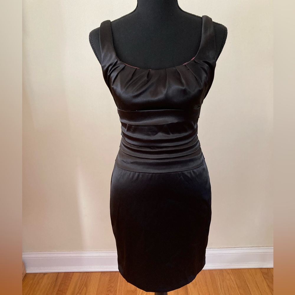 Black Satin Mini dress  with pink lining size 3/4